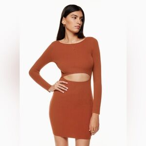Aritzia Wilfred Cut Out Knit Long Sleeved Dress Brown